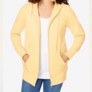 #z099 - Woman Within Better Fleece Zip Front Hoodie Sweatshirt Banana Yellow
